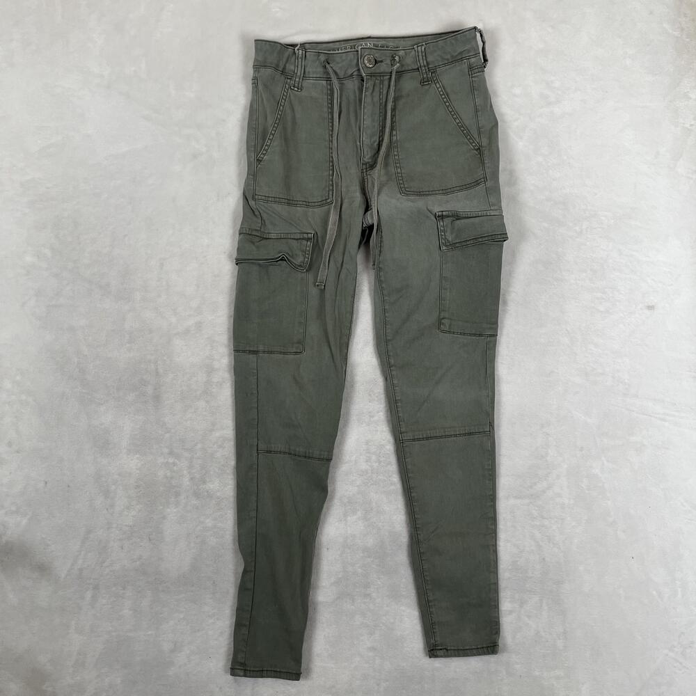 American Eagle Hi-Rise Jegging Cargo Jeans Womens 6 Green Super Stretch Denim